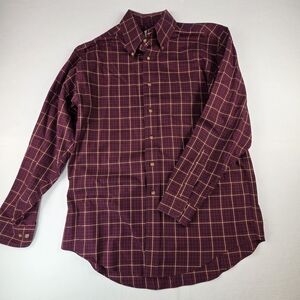 Brooks Brothers 346 Mens M Burgundy Gold Plaid Button Down Non Iron Shirt